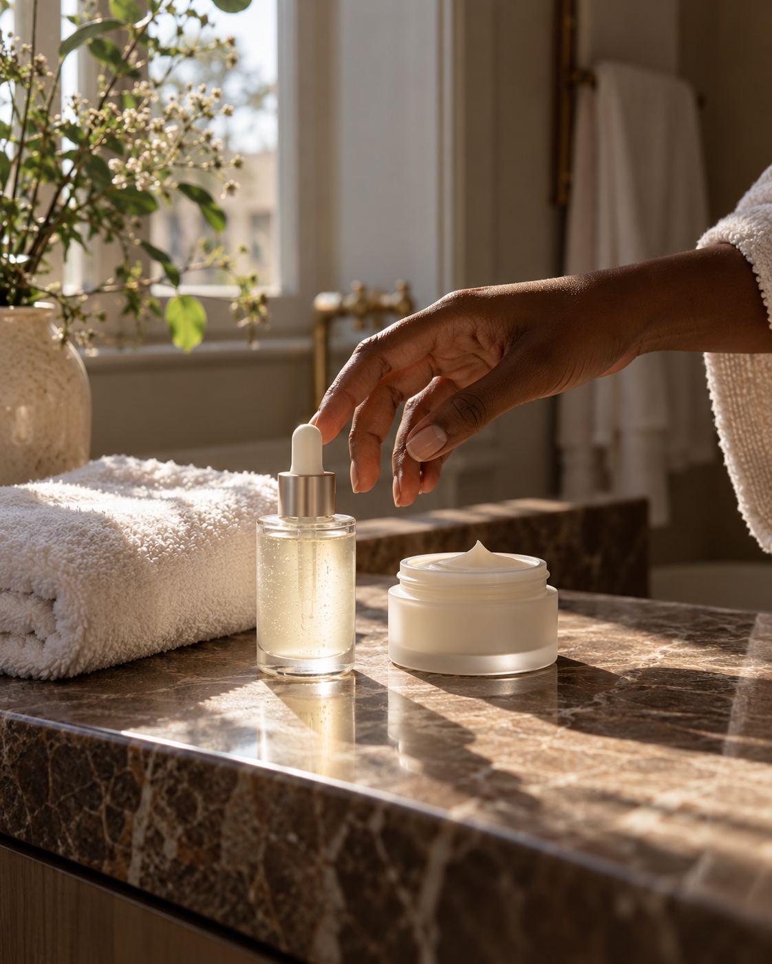 A simple morning skincare routine with serum and cream